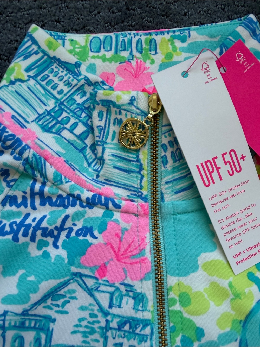 Lilly Pulitzer Girls' Turquoise, Pink & Lime Washington DC Print Rashguard - Picture 5 of 6